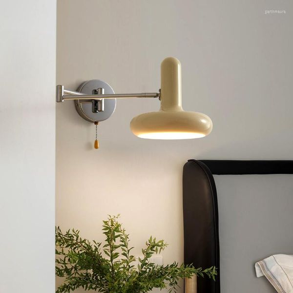 Lámparas de pared Bauhaus, lámpara giratoria con brazo oscilante con cable enchufable, luces LED modernas para dormitorio, candelabro de lectura giratorio para cabecera, interruptor de cable de tracción