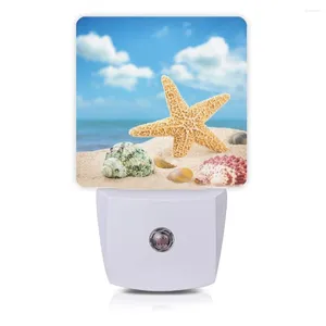 Lampes murales plage nocturne seashells étoiles de mer plug-in LED Nightlights Capteur auto lampe Dusk-to-dawn Idées cadeaux