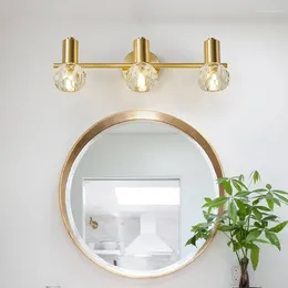 Wandlampen biewalk Moderne luxe koperen kristallen spiegellamp gouden eenvoudige badkamerkruidtafel kastverlichting