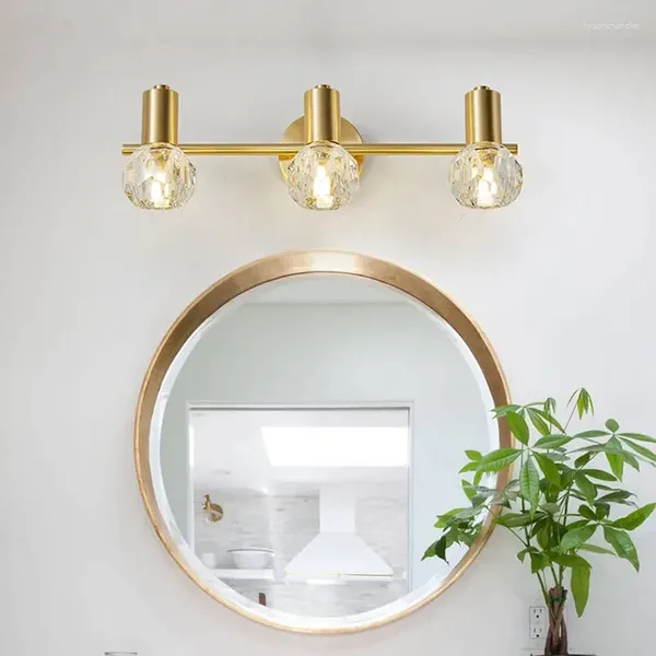 Lámparas de pared Biewalk Lámpara de espejo de cristal de cobre de lujo moderno iluminación de gabinete de tosente de baño simple