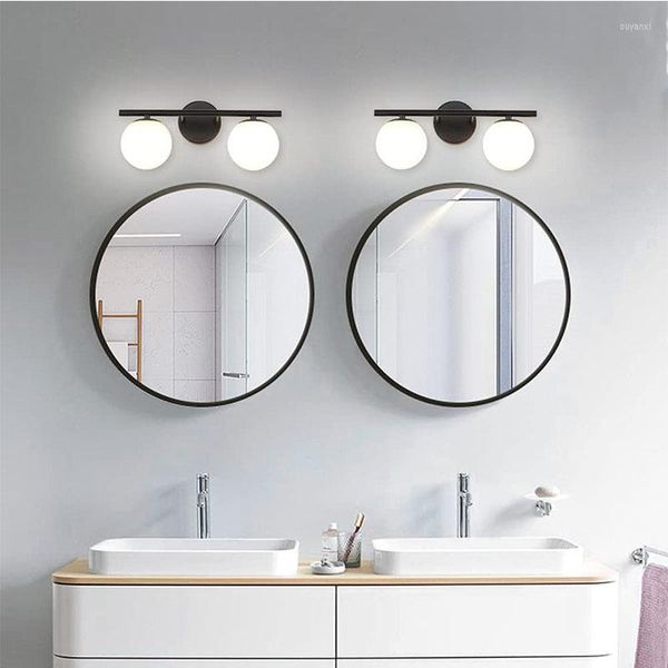 Lámparas de pared negras, accesorios de iluminación de tocador de 2 luces, espejo de baño de cristal de globo de 32 cm, candelabro de Bar moderno para dormitorio de sala de polvo