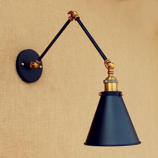 Lámparas de pared Aplique negro Antiguo Retro Loft Luces vintage Accesorios Columpio Brazo largo Luz LED Lámpara industrial Lampara Pared