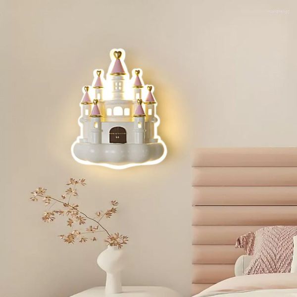Lampes murales château rose princesse chambre lampe de chevet pour enfants moderne minimaliste créatif bébé fille chambre lumières
