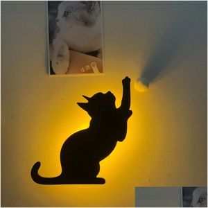 Wandlampen Kat Wandlamp Mini Cartoon Dier Hond Silhouet Led Kinderkamer Decor Voiceaddlight Sensor Noodnachtverlichting Drop De Dhv1V