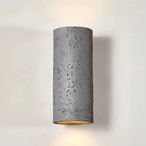 Lámparas de pared Lámpara de cemento Led 10W arriba abajo Wabi Sabi tubo redondo luz mesita de noche sala de estar comedor estudio decoración Retro aplique CX168DS