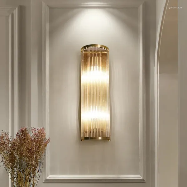 Lampes murales lustre moderne de salon transparent couloir couloir escalier en cuivre cristal foret décoratif dispositif d'éclairage