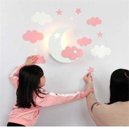 Wandlampen Kinderkamer Sterren Maan Wolken Lamp Leuke Meisjes Slaapkamer Deco Kids Nachtkastje Creatieve Diy Cartoon Slapen Nachtlampje