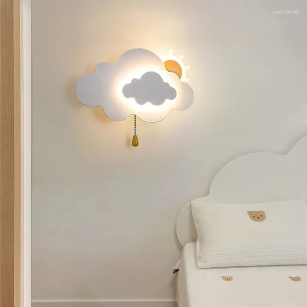 Lámparas de pared Habitación para niños Bebé Minimalista Decoración de nubes Dormitorio Luz de noche Luces para niños Chica moderna Sol Mesita de noche