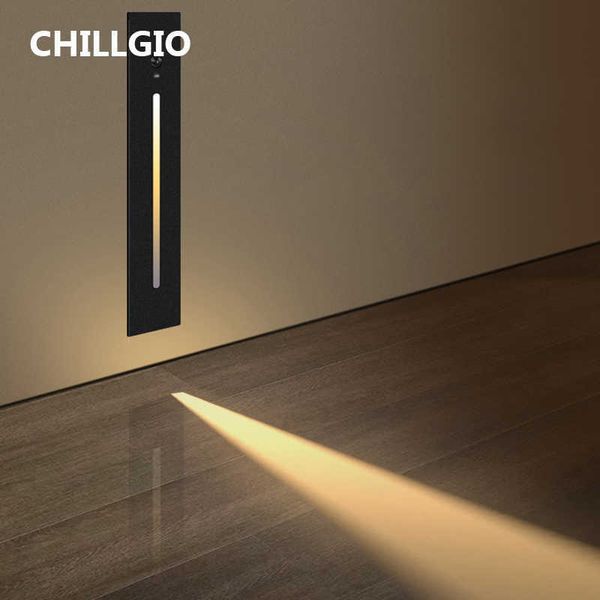 Lámparas de pared CHILLGIO Empotrado Led Escaleras Sensor Luces Paso Aluminio Pasillo Escalera Footlights IP65 Impermeable Interior Noche Lámparas de esquinaHKD230701