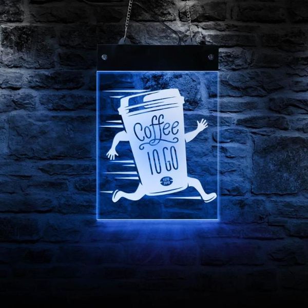 Lámparas de pared Cafetería Rectángulo Acrílico LED Tablero de muestra de neón Logotipo personalizado Decoración artística Cambio de color Cafe Display Light303U