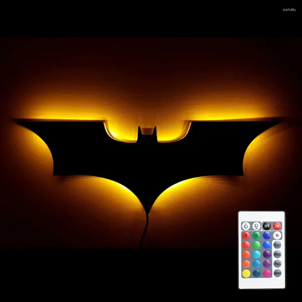 Lámparas de pared Creative 3D Bat Lamp RGB LED Room Bar Bar Luz decorativa con control remoto para el porche de vida de dormitorio