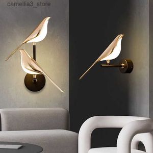 Lampes murales Creative Bird 360 rotatif mur LED lampes chambre chevet intérieur doré tactile interrupteur mur LED lumières applique murale maison Q231127