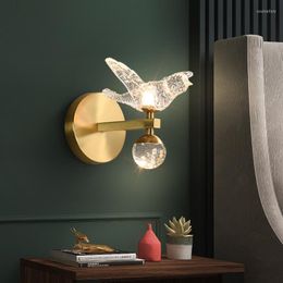 Lampes murales Creative cuivre oiseau lampe post-moderne salon fond lumière luxe chambre chevet