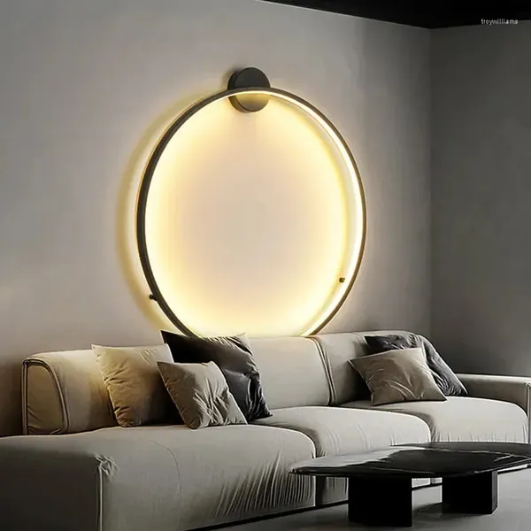 Lampes murales Creative LED Cercle Fond Lampe Maison Intérieur Décor Appliques Salon Hall El Lumières Lampe De Chevet Noir