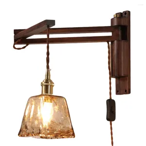 Lámparas de pared Creative Vintage Light Lámpara de noche plegable Loft Luces antiguas Madera Vidrio Decoración para el hogar Iluminación