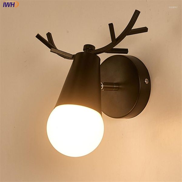 Lámparas de pared Linda luz LED de madera hierro negro ciervo espejo luces accesorio para dormitorio sala de estar creativo Wandlamp apliques Murale