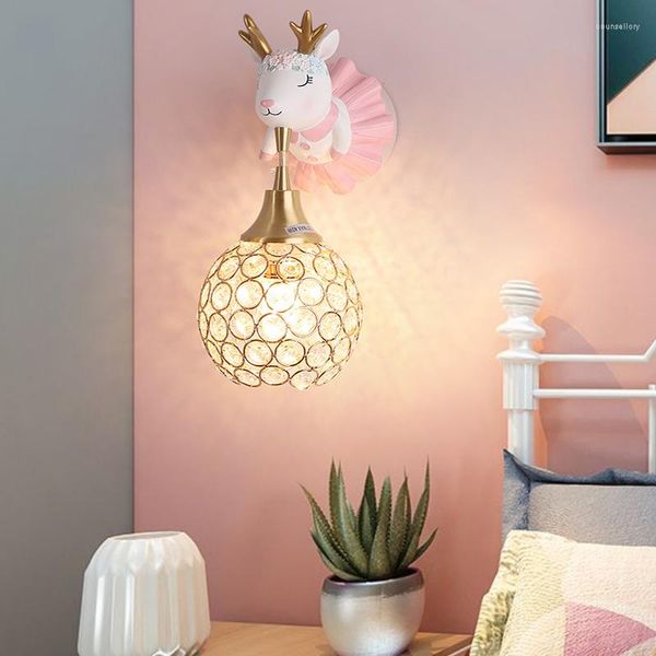 Lámparas de pared Lámpara de ciervo para habitación infantil, niña, niño, niños, dormitorio, luces de noche, accesorio de iluminación Amimal de resina