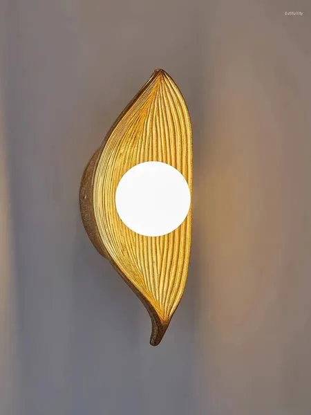 Lámparas de pared Diseñador de caparazón de resina de hojas LED para para la sala de estar del dormitorio Corredor de la sala de porche Iluminación de la casa interior Decoración de la casa