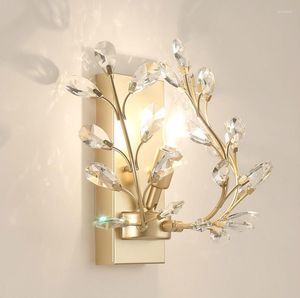 Lampes murales E14 Grappe Crystal Light Simple and Creative Bedroom Dedside Light Lights Gold for Home Ligting