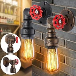 Lampes murales E27 Vintage Tuyau d'eau Lampe Robinet Forme Steam Punk Loft Industriel Fer Rouille Rétro Home Bar Décor Luminaire269U