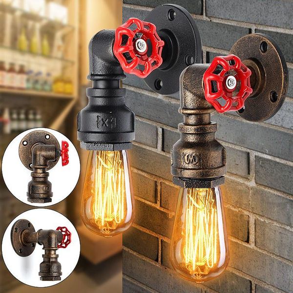 Lámparas de pared E27, lámpara de tubo de agua Vintage, forma de grifo, Steam Punk, Loft, hierro Industrial, óxido, decoración de Bar Retro para el hogar, accesorio de iluminación