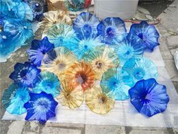 Wandlampen El Blue Amber Gekleurde Murano Glass Plates Flower Art Hanging Light for Home