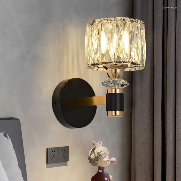 Lampes murales LED européenne avec interrupteur cristal de luxe pour chambre El Restaurant luminaire Design créatif noir or de haute qualité