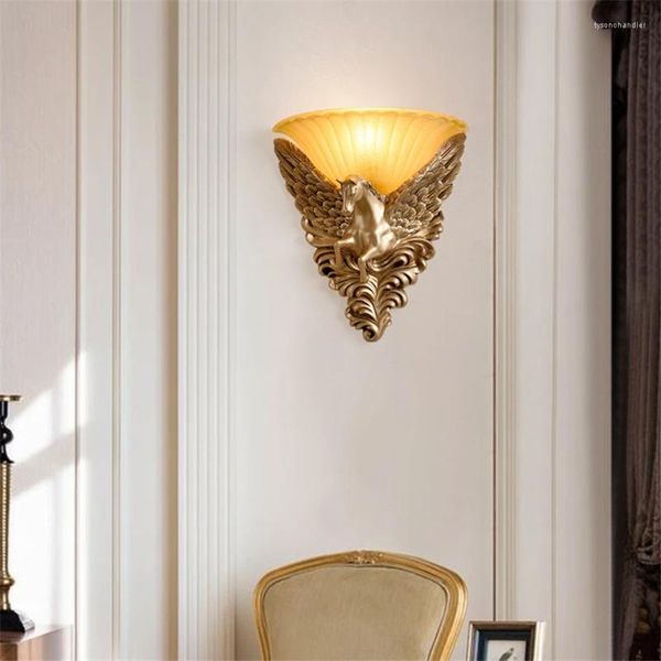 Lampes murales style européen luxe tête de cheval salon chambre chevet couloir escaliers allée Art décoration animaux lumières