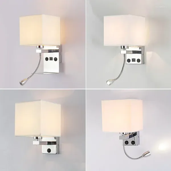 Lámparas de pared Moda Lámpara de tela americana Personalidad simple USB Carga Jack El Dormitorio Lectura Iluminación de noche