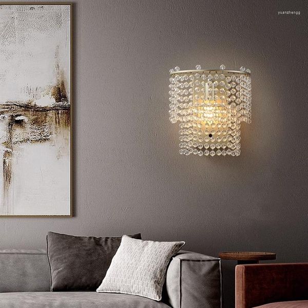 Lámparas de pared, luz francesa, cortina de cuentas de lujo, lámpara de cristal, fondo de TV, decoración de sala de estar de alta gama, atmósfera