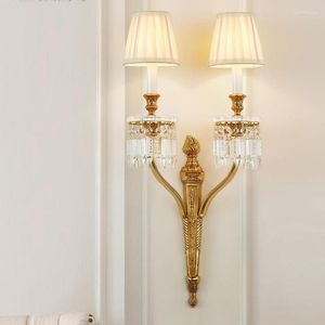 Appliques françaises luxe cuivre Plus grande lampe en cristal LED bougie lumière pour El Lobby Villa chambre couloir escalier longue applique