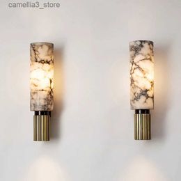 Lampes murales FSS Lampe de marbre chinoise moderne Cuivre Lumière de luxe Naturel Villa Allée Couloir Chambre Étude Q231127