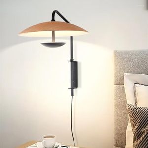 Lámparas de pared Lámpara de jengibre Aluminun Diseñador Luz Dormitorio Sombreros negros Luminaria Aplique de madera Decoración de salón interior