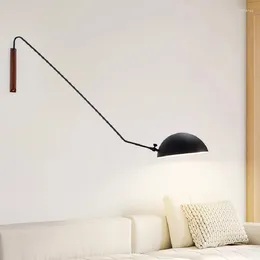 Lampes murales Golden Black Long Arm Rocker en bois massif rotatif rotatif lampe à chambre à coucher coucher de chambre à coucher salon de lecture