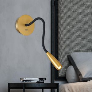 Lámparas de pared Cuello de cisne 3W LED Dormitorio Lámpara de lectura Accesorio Interruptor de luz montado ajustable Blanco cálido 3000K El oro / bronce