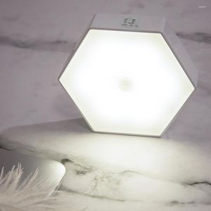 Muurlampen zeshoekige pir bewegingssensor led indoor light night bed trappen beveiliging hangend usb opladen