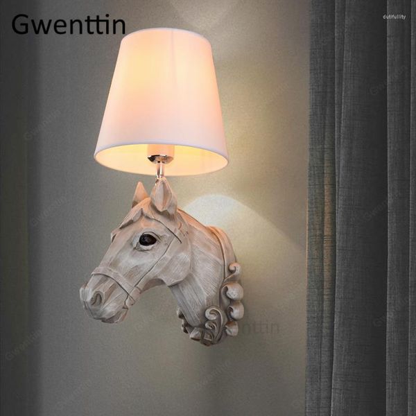 Lámparas de pared, lámpara de cabeza de caballo, candelabro de resina Vintage con forma de Animal, accesorios de iluminación, luces LED para espejo, sala de estar, dormitorio, baño, decoración del hogar