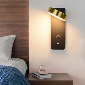 Wandlampen indoor LED -licht 110V 220V 7W 9W met schakelaar slaapkamer bedsid USB lading lamp trap woonkamer sconce