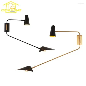 Wandlampen industrieel koper zwart/wit/gouden lamp LED E27 zwaaitarm lange paal gemonteerde dubbele kop woonkamer bedkamer bedkamer