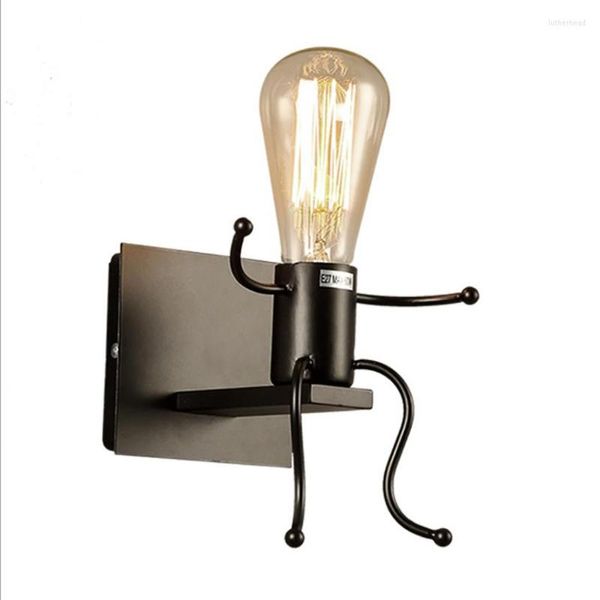 Lampes murales industrielles en métal matériel lampe lumineuse appliques simple tête / double têtes E27 pour café boutique bar noir blanc peint