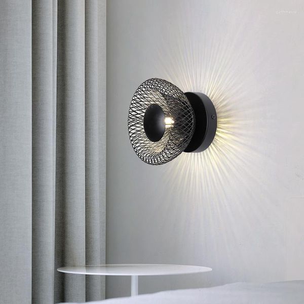 Lámparas de pared, lámpara de malla de hierro minimalista italiana para pasillo, techo, dormitorio, cabezal de cerámica, iluminación decorativa LED para interiores