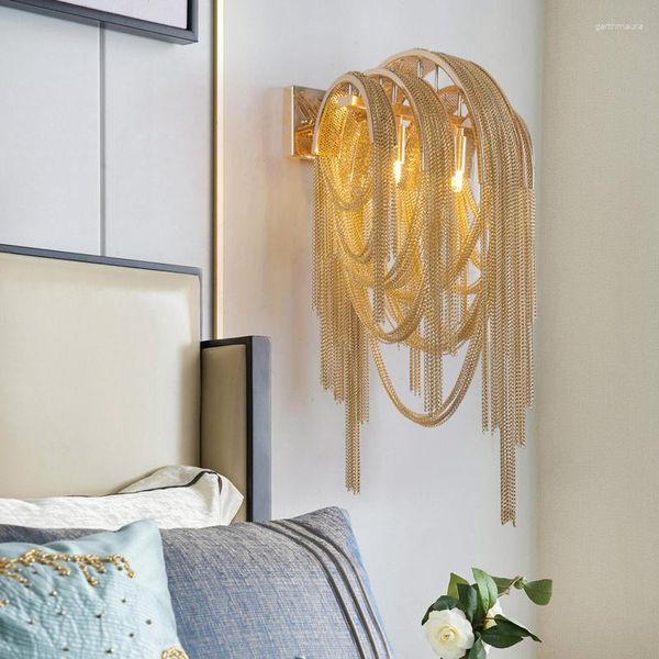 Lámparas de pared de plata italiana de lujo LED lámpara de cadena sombras espejo luz baño dormitorio decoración LOFT decoración de la casa