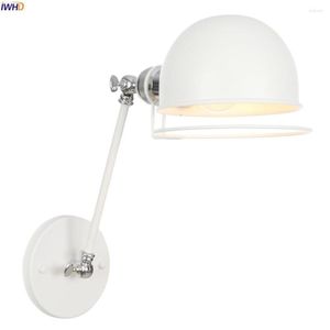 Wandlampen IWhd verstelbare witte lange arm verlichtingsarmaturen Slaapkamer naast trap -loftstijl Edison Vintage Lamp SCONCE WANDLAMP LED