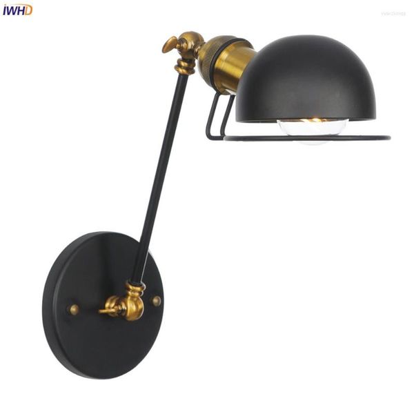 Lampes murales IWHD Black Single Bras Lampe Vintage Chambre Miroir Escalier Lumière Loft Industriel Rétro Lumières Pour Éclairage À La Maison Luminaria