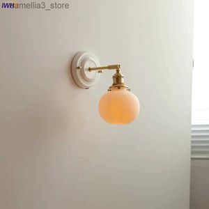 Lámparas de pared IWHD Brazo de cobre Lámpara de aplique de pared LED al lado de cerámica blanca Dormitorio Baño Espejo Luz de escalera Apliques Murale Luminaria LED Q231127