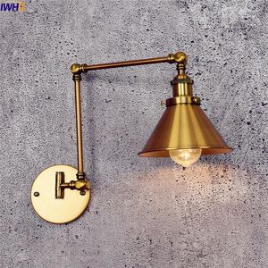 Wandlampen IWHD Golden Retro Led Lamp Vintage Wandlamp Swing Long Arm Lights for Home Lighting Industrial SCONCE Arandela