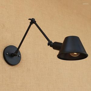 Lampes murales IWHD Golden Vintage LED Light Antique Wandlamp Retro Swing Long Arm Lampe Edison Sconce Loft Industrial Style