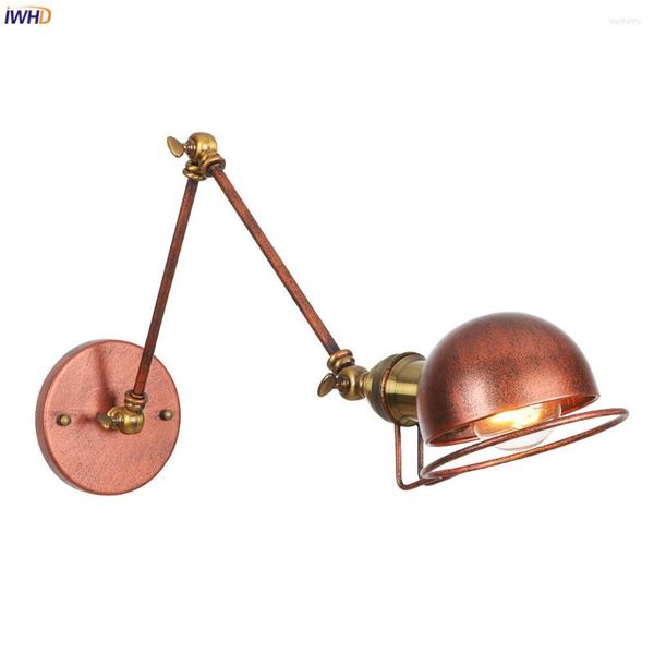 Lámparas de pared IWHD Loft Decor Lámpara industrial Dormitorio Espejo Escalera Brazo largo Antiguo Vintage Luz Sconce Edison Apliques Pared LED