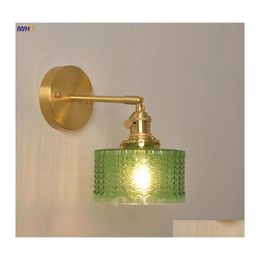 Lámparas de pared Iwhd Lámpara de cobre moderna nórdica Interruptor de aplique Vidrio verde Estilo japonés Espejo de baño Luz de escalera Wandlamp Aplique Murale Dhrqm