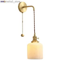 Lampade da parete IWHD Nordic Modern LED Lampade da parete Filo regolabile Rame Ceramica Camera da letto Soggiorno Accanto Lampada Wandlamp Luminaria Q231127